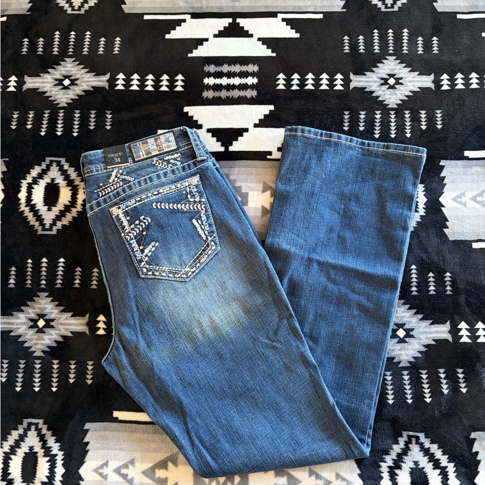 Grace in LA Embellished Medium Blue Bootcut Jeans
